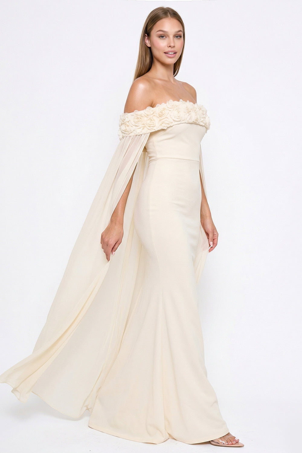 Flower Applique Off The Shoulder Maxi Dress