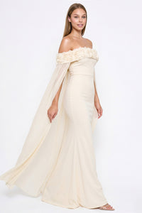 Flower Applique Off The Shoulder Maxi Dress