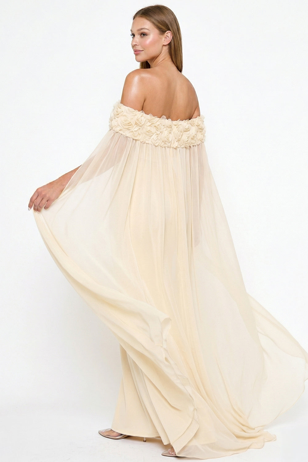 Flower Applique Off The Shoulder Maxi Dress