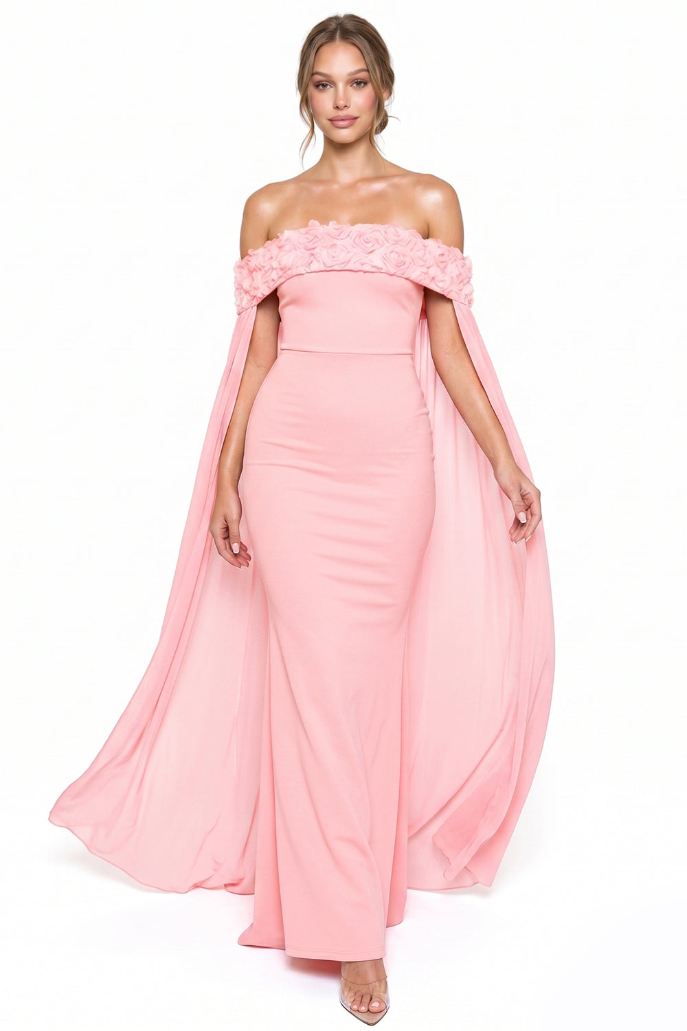 Flower Applique Off The Shoulder Maxi Dress