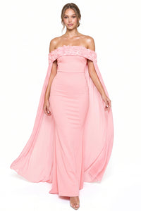 Flower Applique Off The Shoulder Maxi Dress