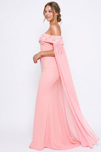 Flower Applique Off The Shoulder Maxi Dress