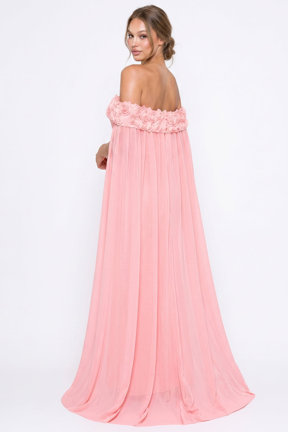 Flower Applique Off The Shoulder Maxi Dress