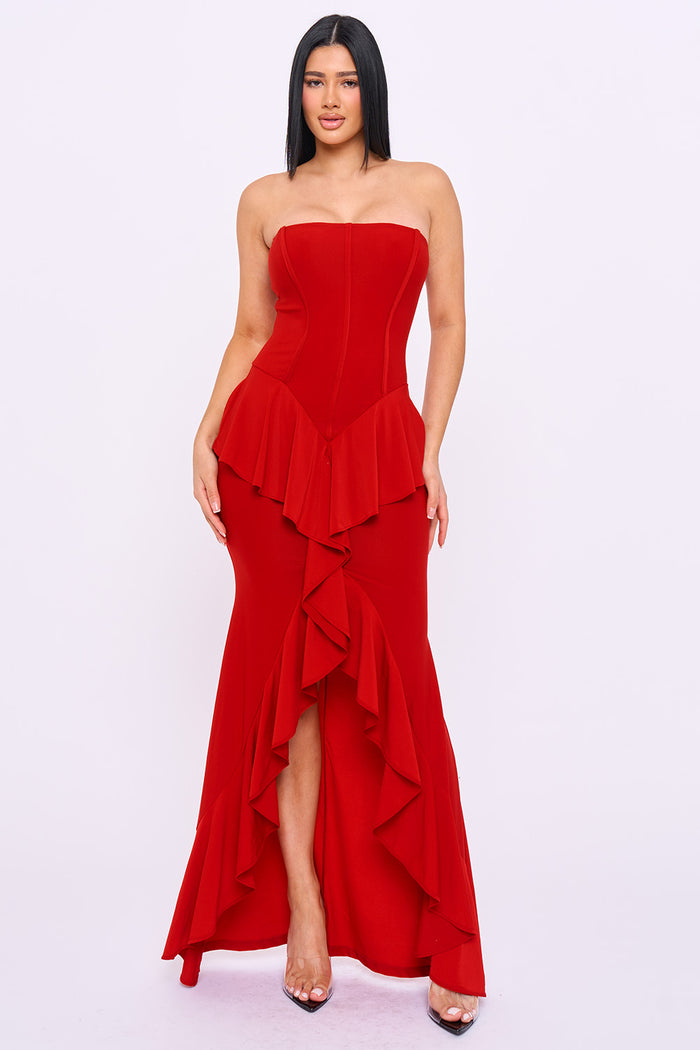 Tube Top Ruffle Detail Mermaid Maxi Dress