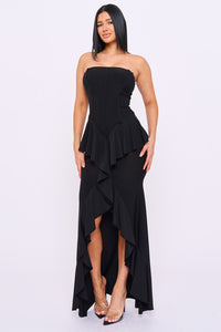 Tube Top Ruffle Detail Mermaid Maxi Dress