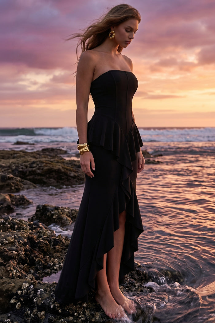 Tube Top Ruffle Detail Mermaid Maxi Dress