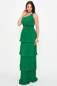 Pleated Chiffon Multi Layered Maxi Dress