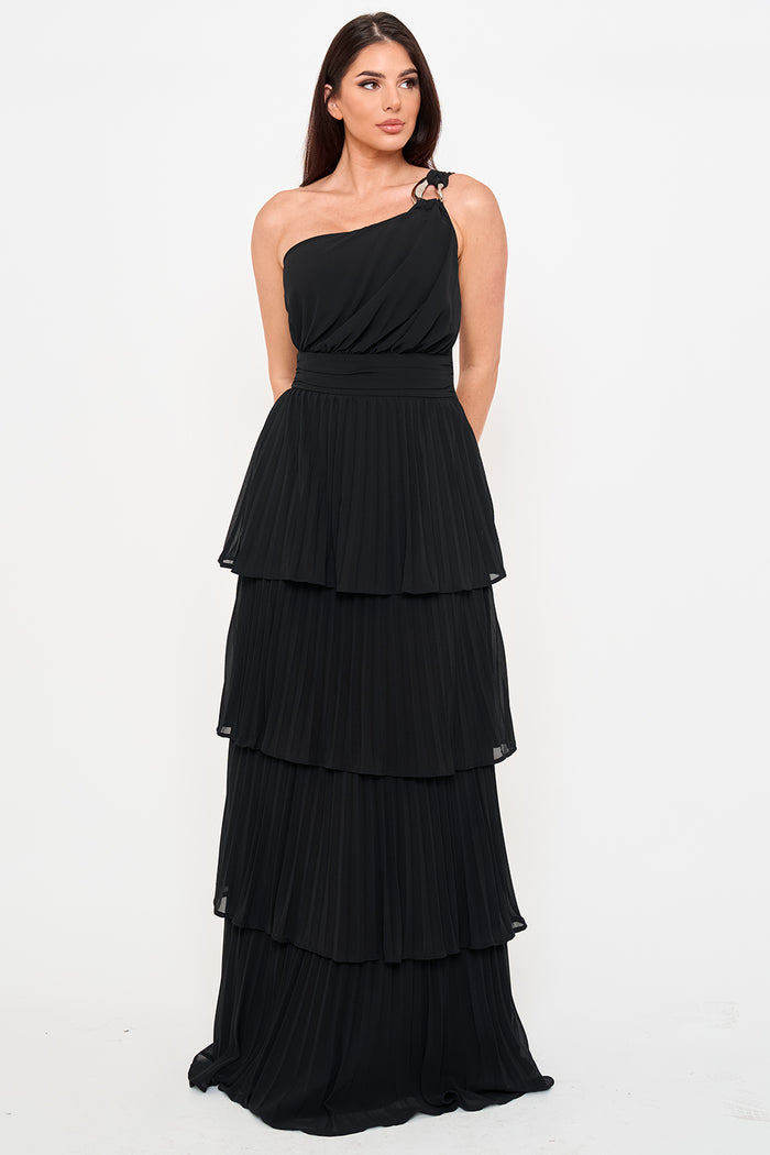 Symphony Dress - Pleated Chiffon Multi Layered Maxi Dress | Zezebe