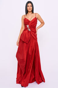 Taffeta Bow On The Waist A Line Maxi Dress