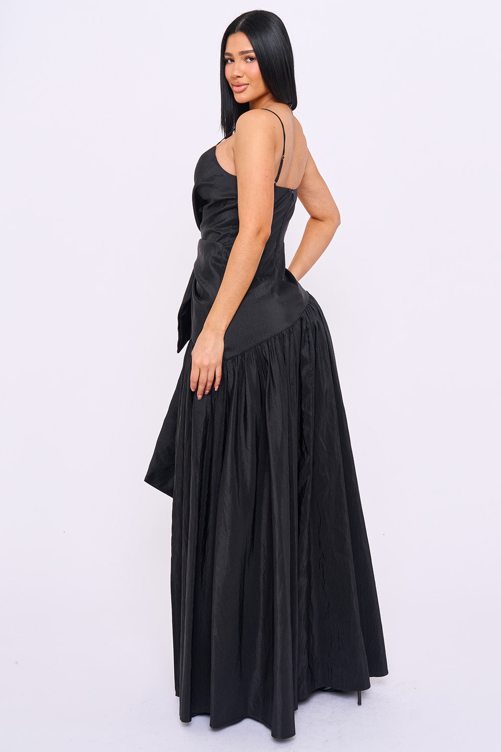 Taffeta Bow On The Waist A Line Maxi Dress