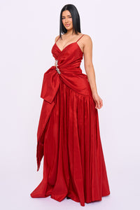 Taffeta Bow On The Waist A Line Maxi Dress