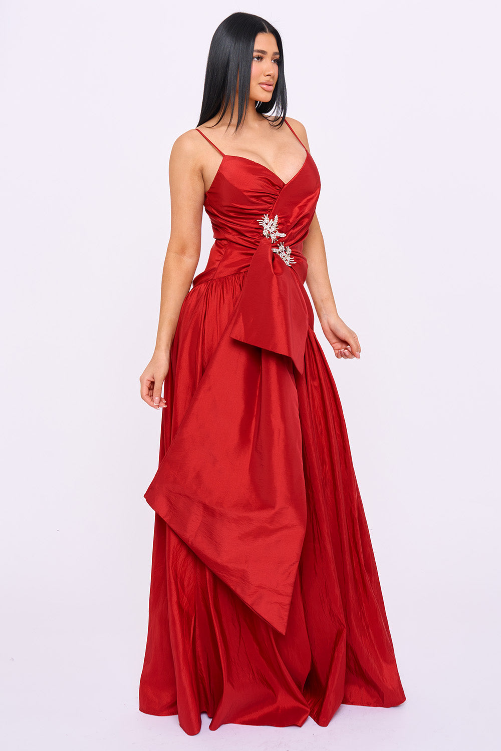 Taffeta Bow On The Waist A Line Maxi Dress