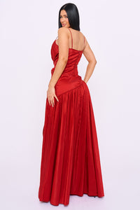 Taffeta Bow On The Waist A Line Maxi Dress
