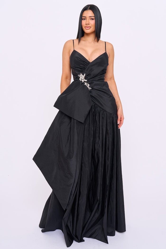 Taffeta Bow On The Waist A Line Maxi Dress