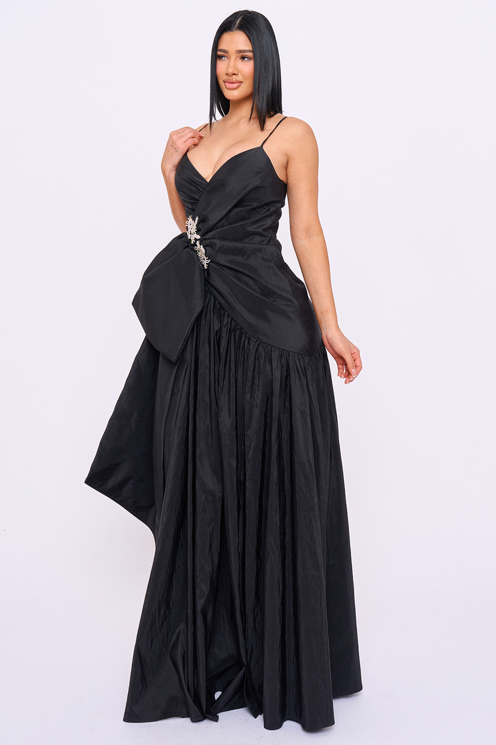 Taffeta Bow On The Waist A Line Maxi Dress