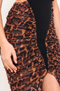 Symphony Dress - Leopard Print Skirt With Contrast Fabric Mermaid Maxi Dress | Zezebe