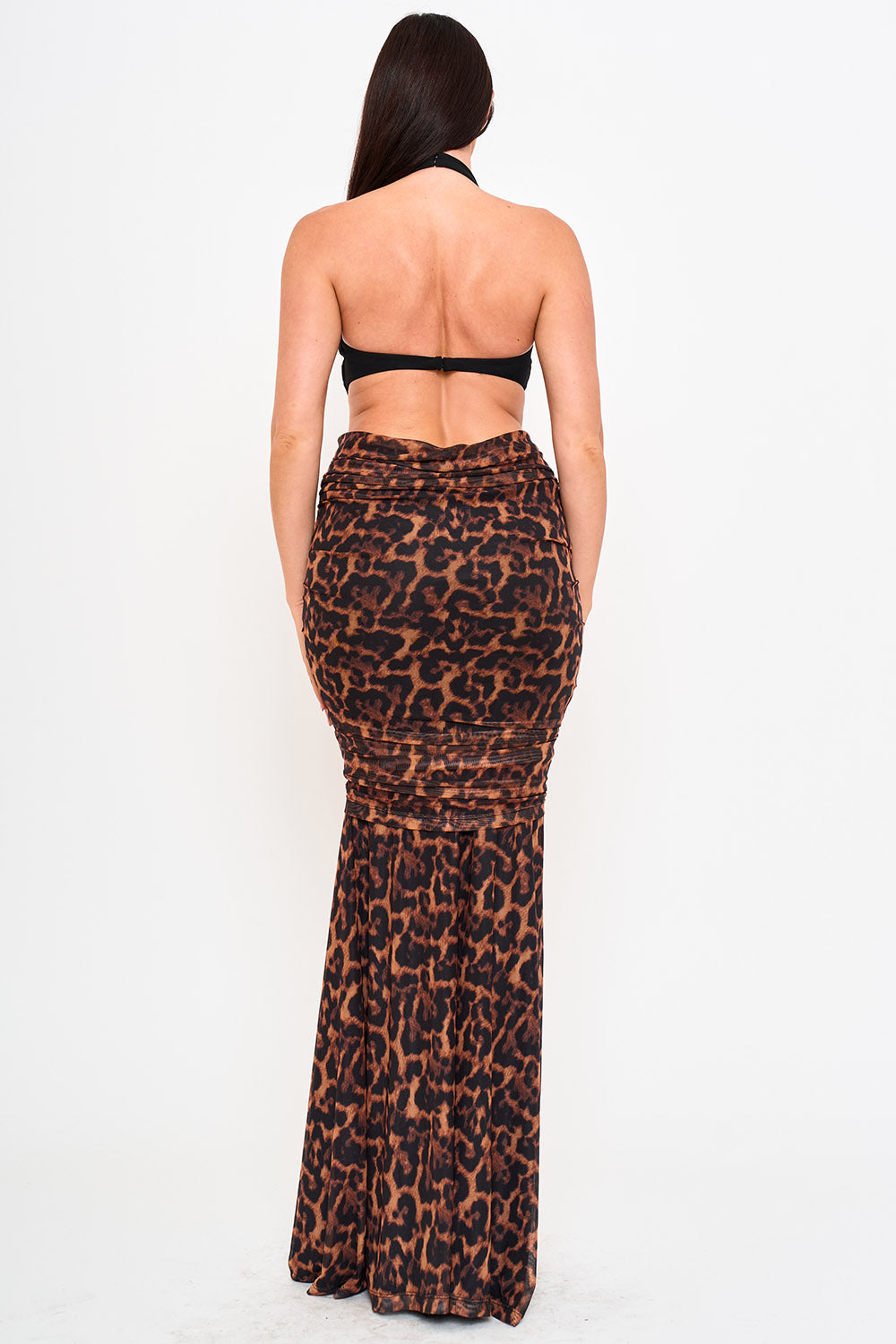 Symphony Dress - Leopard Print Skirt With Contrast Fabric Mermaid Maxi Dress | Zezebe