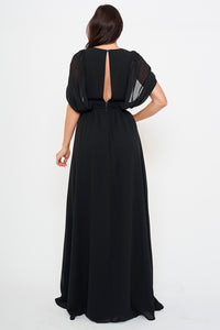 Chiffon Shirring Slit Open Sleeve Maxi Dress