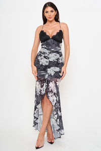 Floral Print With Shirring Detail Maxi Dress