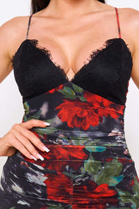 Floral Print With Shirring Detail Maxi Dress