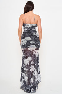 Floral Print With Shirring Detail Maxi Dress