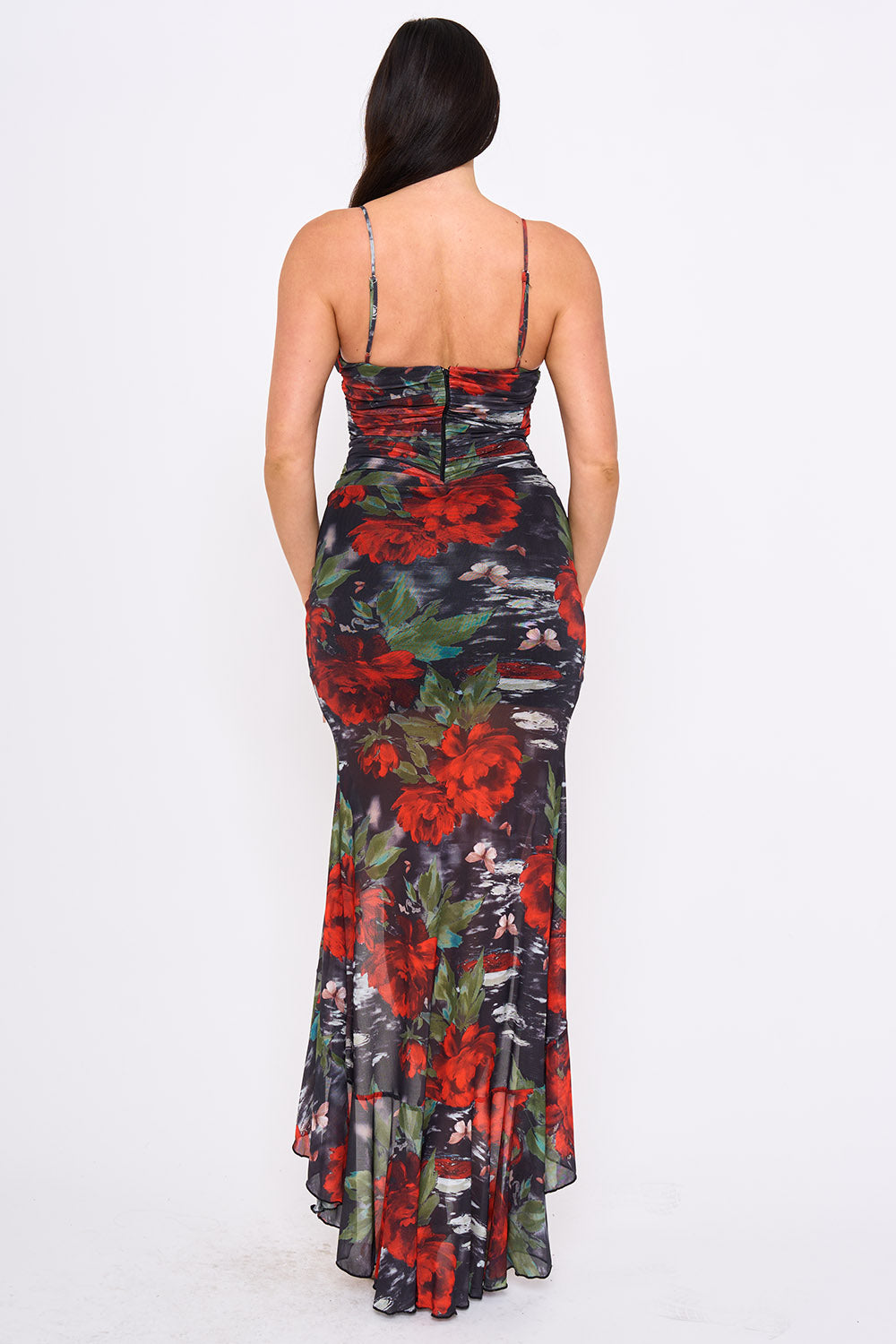 Floral Print With Shirring Detail Maxi Dress