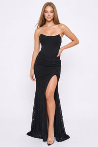 Symphony Dress - Flower Lace Skirt With Bustier Top Maxi Dress | Zezebe