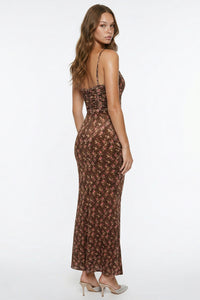 Tiny Floral Print On Lace Maxi Dress
