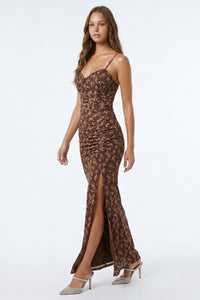 Tiny Floral Print On Lace Maxi Dress