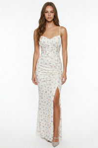Tiny Floral Print On Lace Maxi Dress