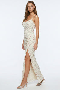 Tiny Floral Print On Lace Maxi Dress