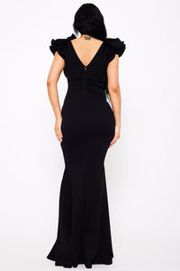 Symphony Dress - Techno Crepe Ruffle Detail Maxi Dress | Zezebe