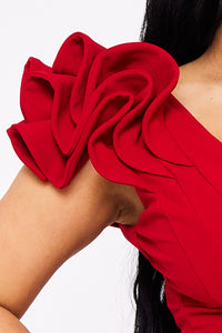 Symphony Dress - Techno Crepe Ruffle Detail Maxi Dress | Zezebe