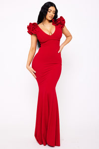 Symphony Dress - Techno Crepe Ruffle Detail Maxi Dress | Zezebe