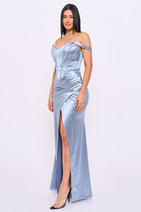 Symphony Dress - Two Way Satin Off The Shoulder Maxi Dress | Zezebe