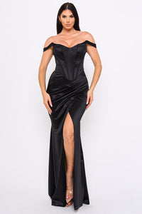 Symphony Dress - Two Way Satin Off The Shoulder Maxi Dress | Zezebe