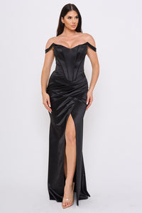 Symphony Dress - Two Way Satin Off The Shoulder Maxi Dress | Zezebe