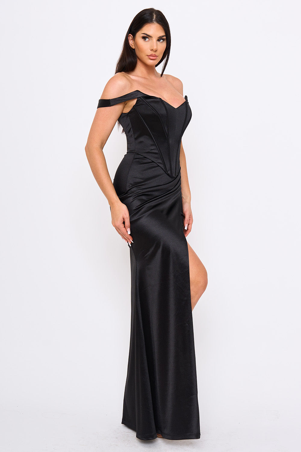 Symphony Dress - Two Way Satin Off The Shoulder Maxi Dress | Zezebe