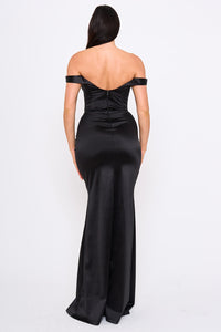 Symphony Dress - Two Way Satin Off The Shoulder Maxi Dress | Zezebe