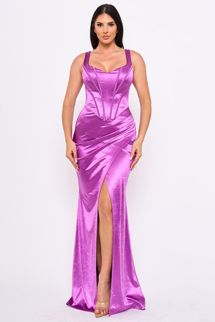 Symphony Dress - Two Way Satin Off The Shoulder Maxi Dress | Zezebe