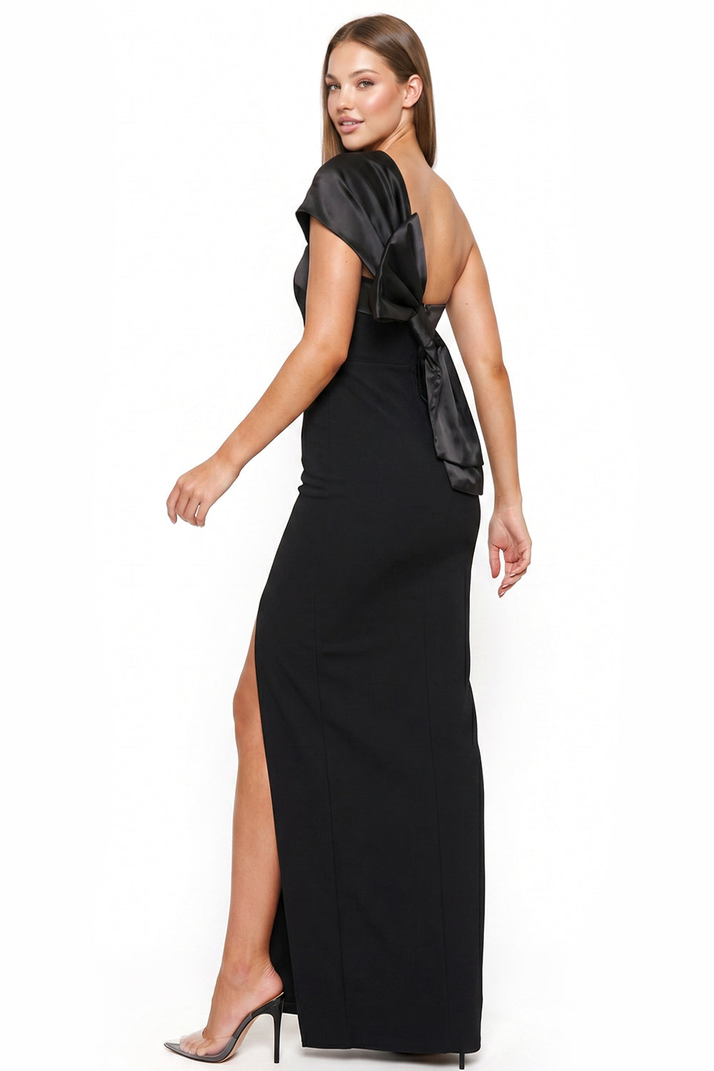 One Shoulder With Satin Bow On The Back Mermaid Like Maxi Dress