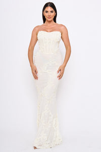 Floral Pattern Soutache Mermaid Maxi Dress