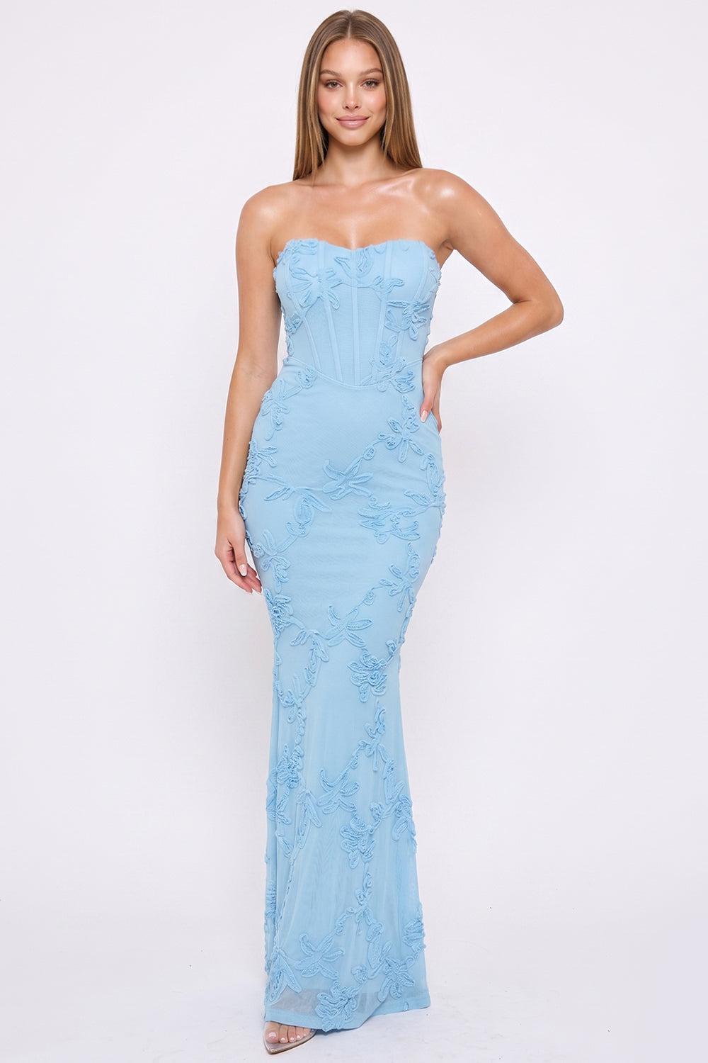 Floral Pattern Soutache Mermaid Maxi Dress