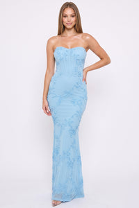 Floral Pattern Soutache Mermaid Maxi Dress