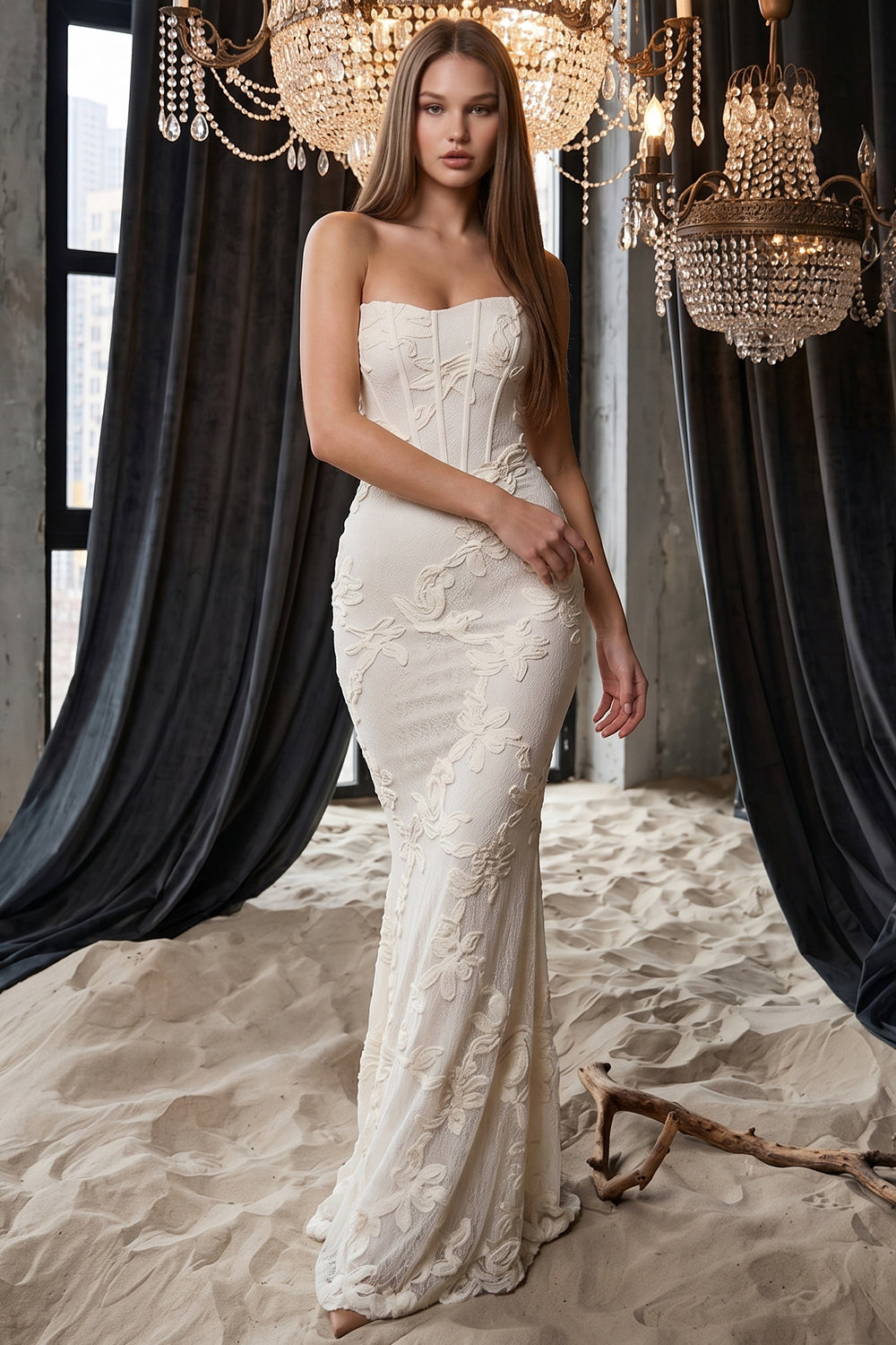 Floral Pattern Soutache Mermaid Maxi Dress