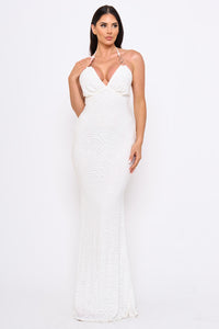 Metal Chain On Strap Halter Neck Maxi Dress