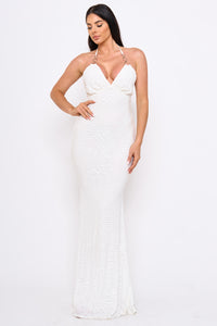Metal Chain On Strap Halter Neck Maxi Dress