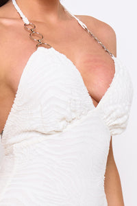 Metal Chain On Strap Halter Neck Maxi Dress