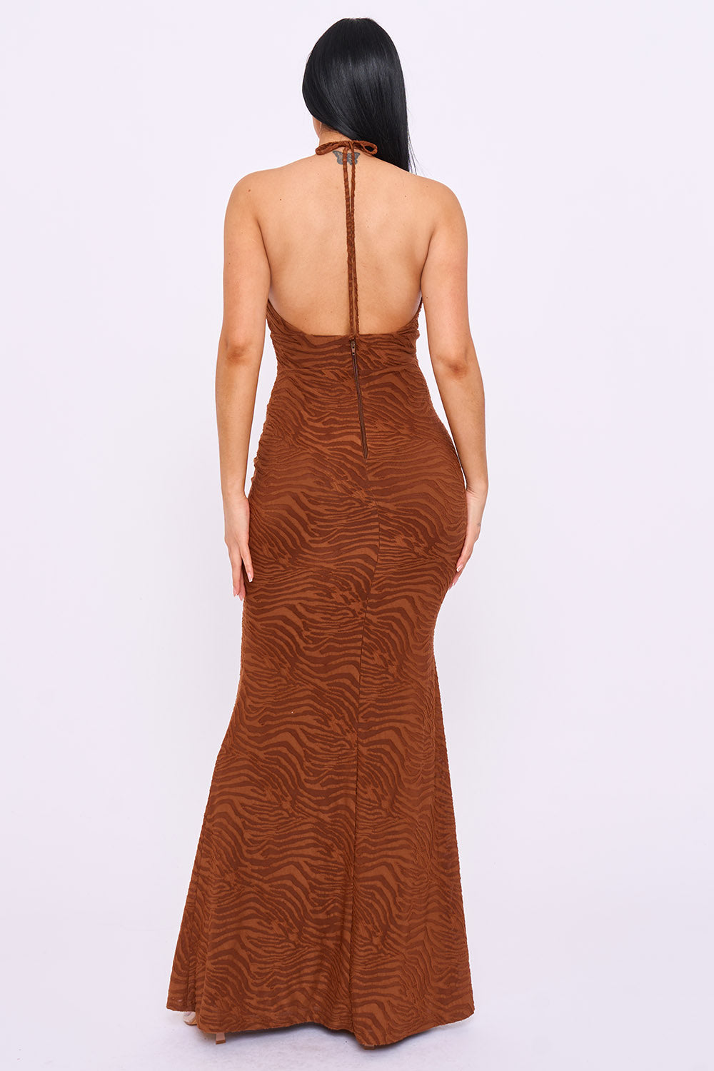Metal Chain On Strap Halter Neck Maxi Dress