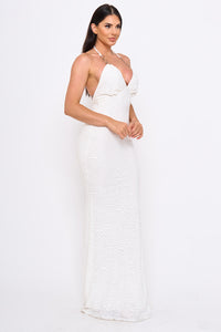 Metal Chain On Strap Halter Neck Maxi Dress